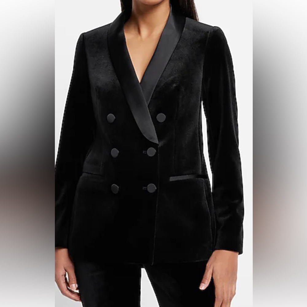 Express Black Velvet Double-Breasted Blazer